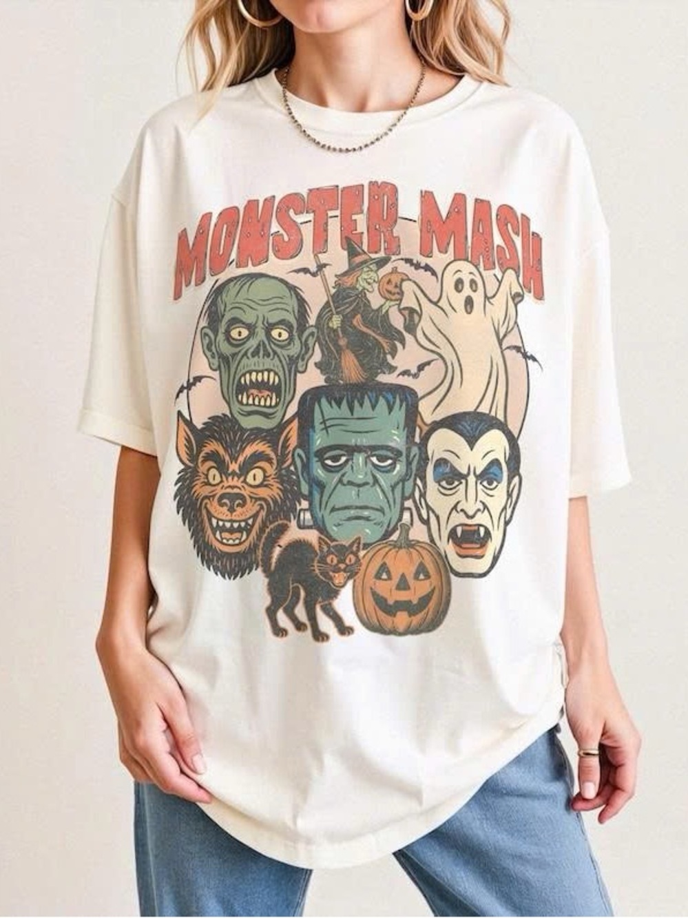 Monster Mash Graphic Tee - Off White Halloween Shirt